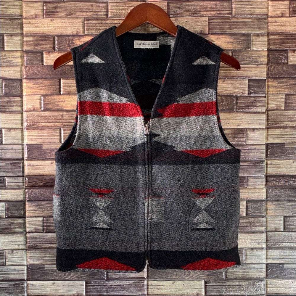 Vintage Northern Isles  Small Zip Up Sweater Vest - Black, Gray, Red